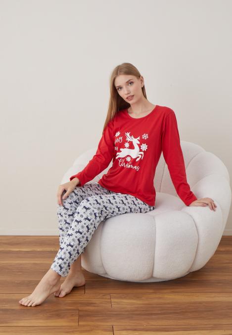 Pijama Dama Craciun ,maneca lunga ,pantaloni lungi,Engros